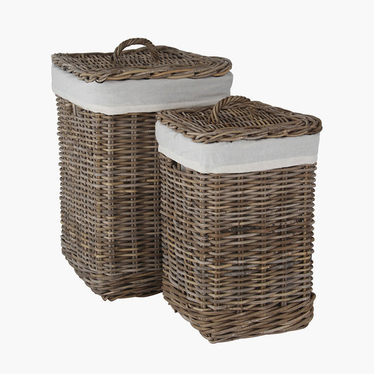 Set of 2 Grey Kubu Square Linen Baskets