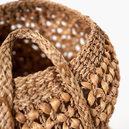 Set of 3 Water Hyacinth Round Handled Baskets – Natural Woven Storage for Stylish UK Interiors