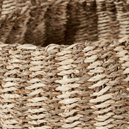 Set of 3 Seagrass and Palm Leaf Natural Striped Round Baskets – Handwoven Natural Storage with Style