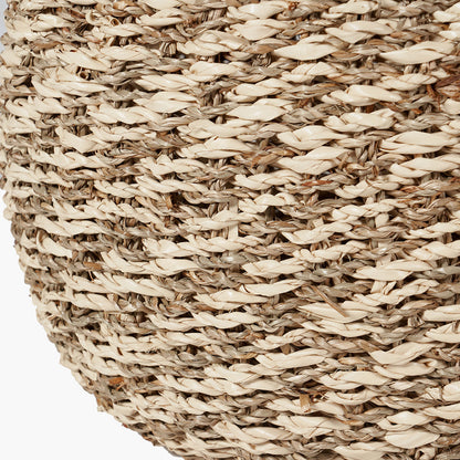 Set of 3 Seagrass and Palm Leaf 2-Tone Natural Plaited Round Baskets – Rustic Coastal Style for Modern Living