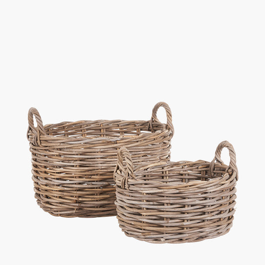 Set of 2 Grey Kubu Oval Baskets | Hand-Crafted Rattan Storage Baskets