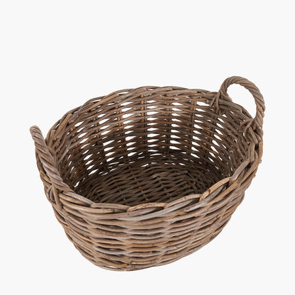 Set of 2 Grey Kubu Oval Baskets | Hand-Crafted Rattan Storage Baskets