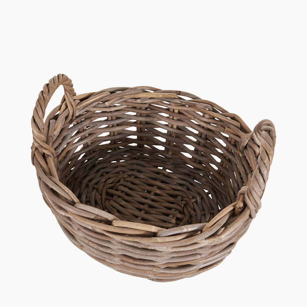 Set of 2 Grey Kubu Oval Baskets | Hand-Crafted Rattan Storage Baskets
