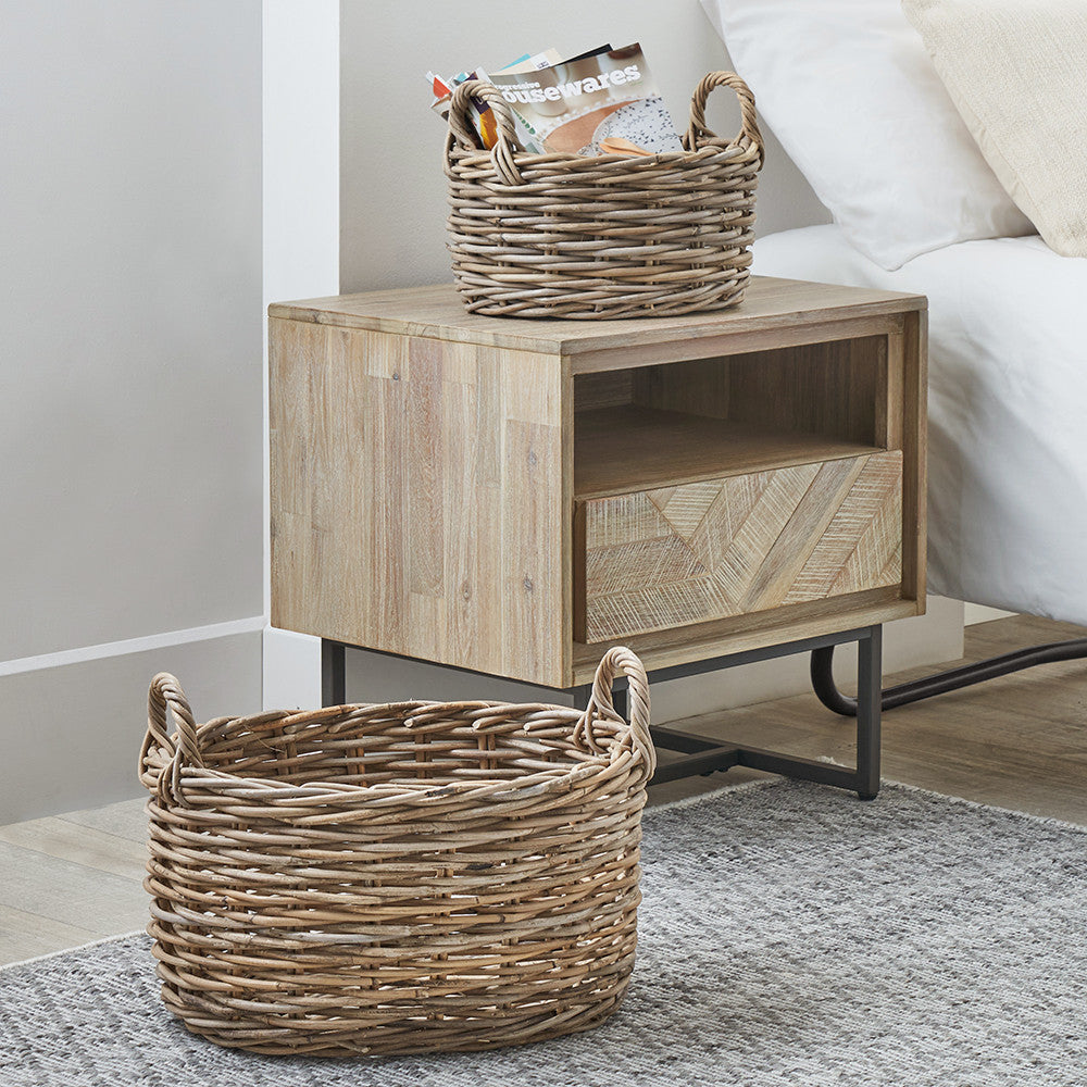 Set of 2 Grey Kubu Oval Baskets | Hand-Crafted Rattan Storage Baskets