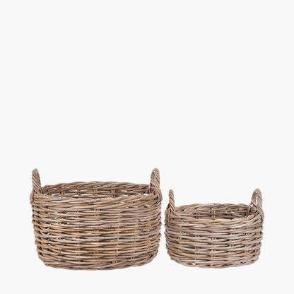 Set of 2 Grey Kubu Oval Baskets | Hand-Crafted Rattan Storage Baskets