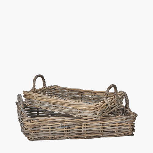 Set of 2 Grey Kubu Basket Trays | Hand-Crafted Rattan Storage & Décor