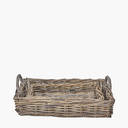 Set of 2 Grey Kubu Basket Trays | Hand-Crafted Rattan Storage & Décor