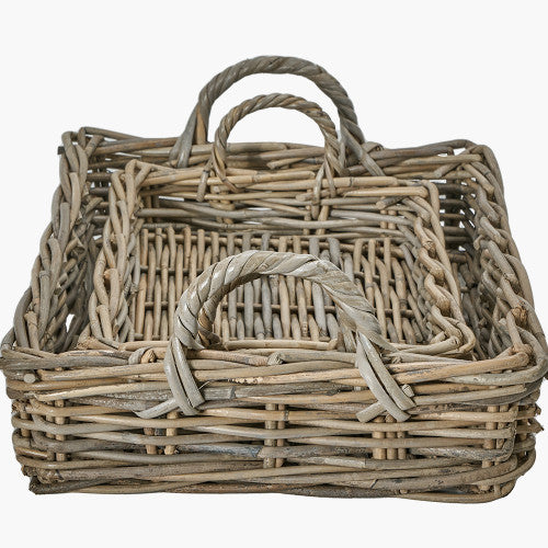 Set of 2 Grey Kubu Basket Trays | Hand-Crafted Rattan Storage & Décor