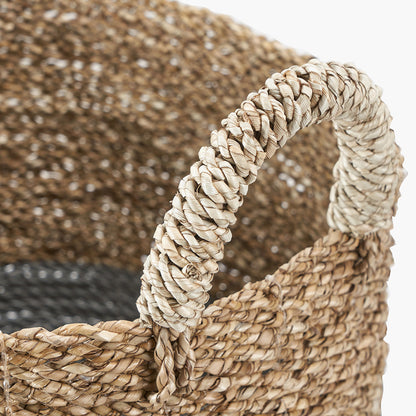 Set of 2 Banana Leaf Two Tone Natural and Grey Baskets – Handwoven Modern Storage for Stylish UK Homes