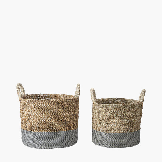 Set of 2 Banana Leaf Two Tone Natural and Grey Baskets – Handwoven Modern Storage for Stylish UK Homes