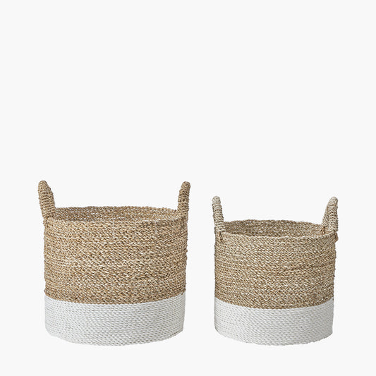 Set of 2 Banana Leaf Two Tone Natural and White Baskets – Handwoven Scandi Storage for Modern UK Homes