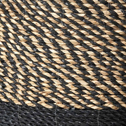 Set of Two Seagrass Natural & Black Round Handled Baskets