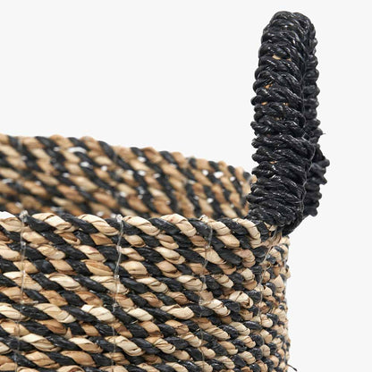 Set of Two Seagrass Natural & Black Round Handled Baskets