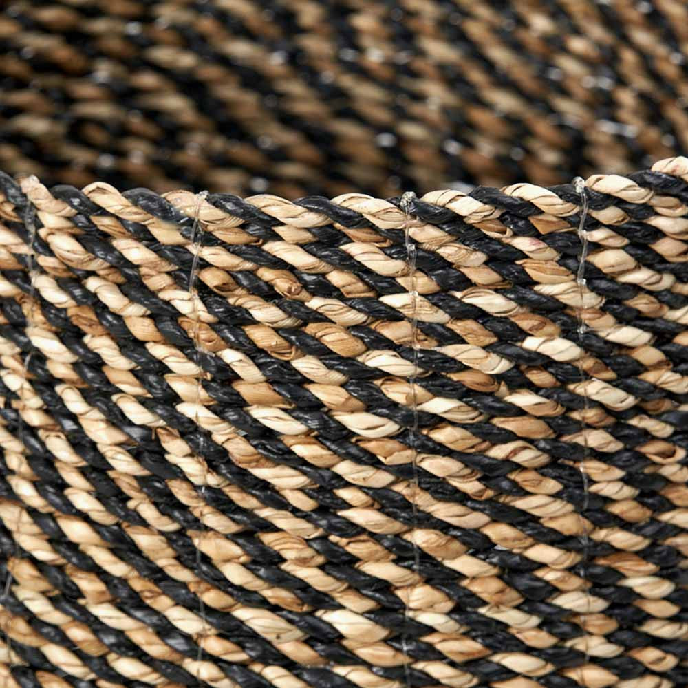 Set of Two Seagrass Natural & Black Round Handled Baskets