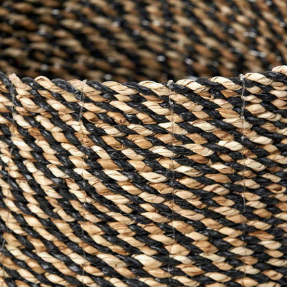 Set of Two Seagrass Natural & Black Round Handled Baskets