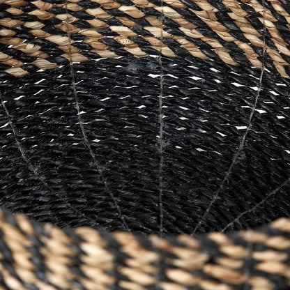 Set of 2 Seagrass Natural and Black Round Baskets – Handwoven Rustic Elegance
