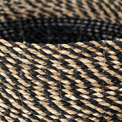 Set of 2 Seagrass Natural and Black Round Baskets – Handwoven Rustic Elegance