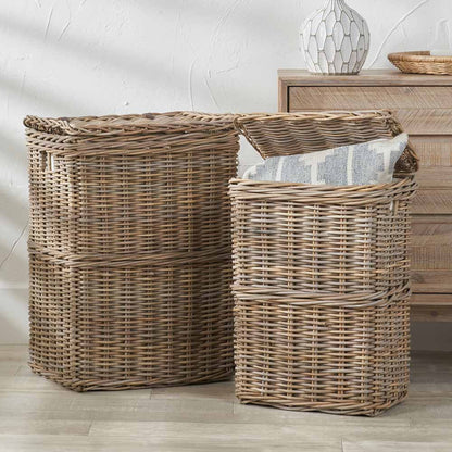 Set of 2 Grey Kubu Rectangular Linen Baskets – Handwoven Rattan Laundry Storage for Elegant UK Homes