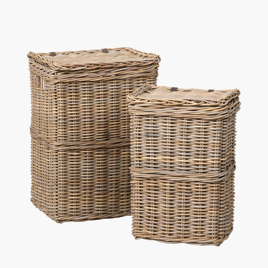 Set of 2 Grey Kubu Rectangular Linen Baskets – Handwoven Rattan Laundry Storage for Elegant UK Homes