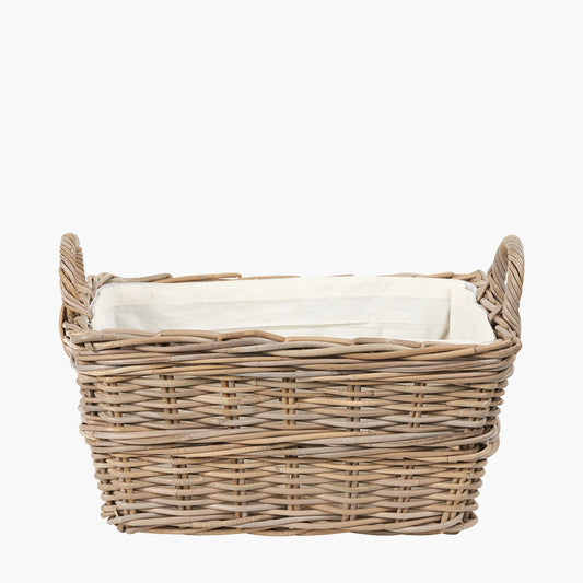 Grey Kubu Rectangular Handled Laundry Basket – Handwoven Rattan Storage for Elegant UK Homes