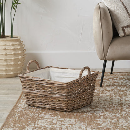 Grey Kubu Rectangular Handled Laundry Basket – Handwoven Rattan Storage for Elegant UK Homes
