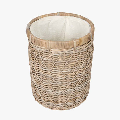 Brown Rattan Round Linen Laundry Basket with Lid – Handwoven Storage