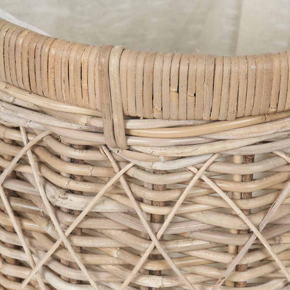 Brown Rattan Round Linen Laundry Basket with Lid – Handwoven Storage