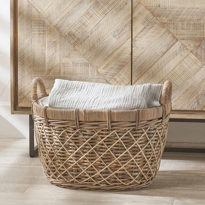 Brown Rattan Oval Handled Laundry Basket – Handwoven Natural Storage for Stylish UK Homes