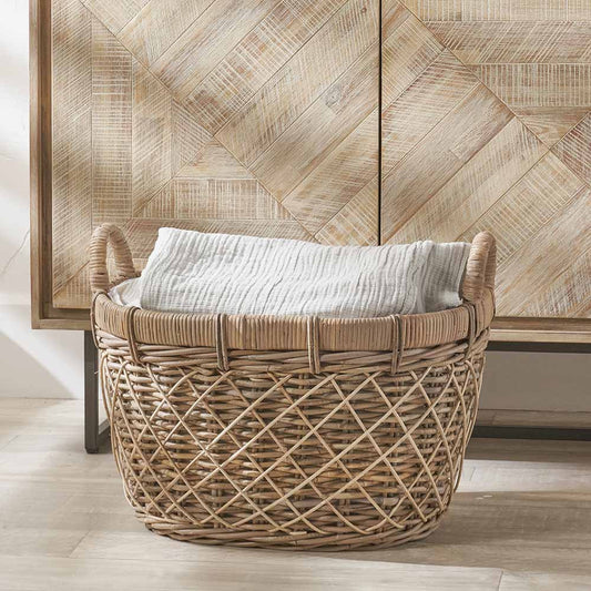 Brown Rattan Oval Handled Laundry Basket – Handwoven Natural Storage for Stylish UK Homes