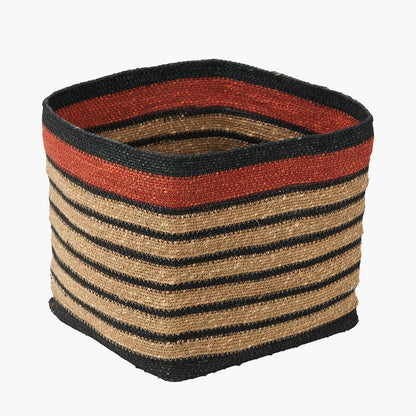Black and Terracotta Natural Seagrass Striped Square Basket – W30xD30xH30cm