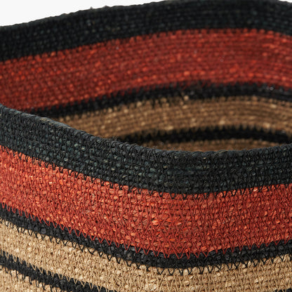 Black and Terracotta Natural Seagrass Striped Square Basket – W30xD30xH30cm