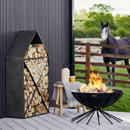 Shop the House Log Storage Sculpture and add an artistic touch to your outdoor log storage. Made of premium quality metal, it's coated for protection against frost and outdoor elements. Shop online today at www.nobleandnook.co.uk