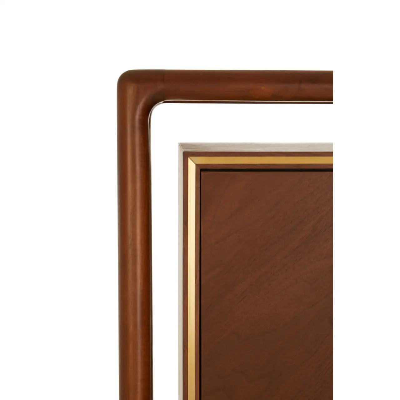 Premium Walnut Wood with elegant brass finishing accents elevate the look with a refined touch.  Full Assembled. The two large doors open with three shelves and two drawers. Shop online today at www.nobleandnook.co.uk