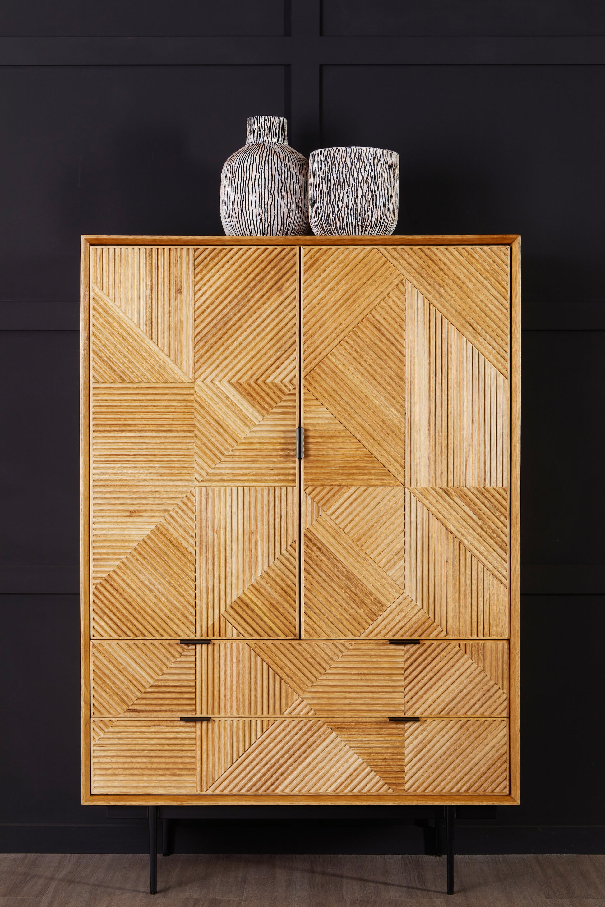 Shop the Natural Geometric Wooden Cabinet, a sophisticated blend of rustic charm and modern design. FREE UK Mainland Delivery Shop online today at www.nobleandnook.co.uk