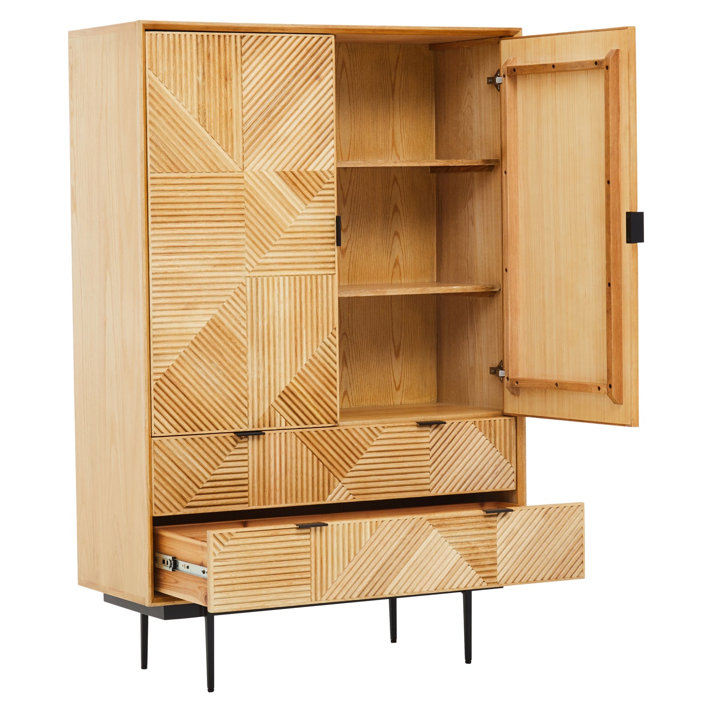 Shop the Natural Geometric Wooden Cabinet, a sophisticated blend of rustic charm and modern design. FREE UK Mainland Delivery Shop online today at www.nobleandnook.co.uk