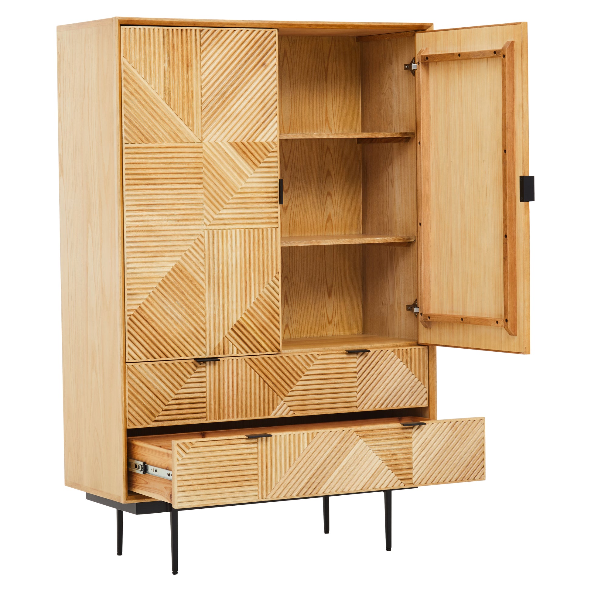 Shop the Natural Geometric Wooden Cabinet, a sophisticated blend of rustic charm and modern design. FREE UK Mainland Delivery Shop online today at www.nobleandnook.co.uk