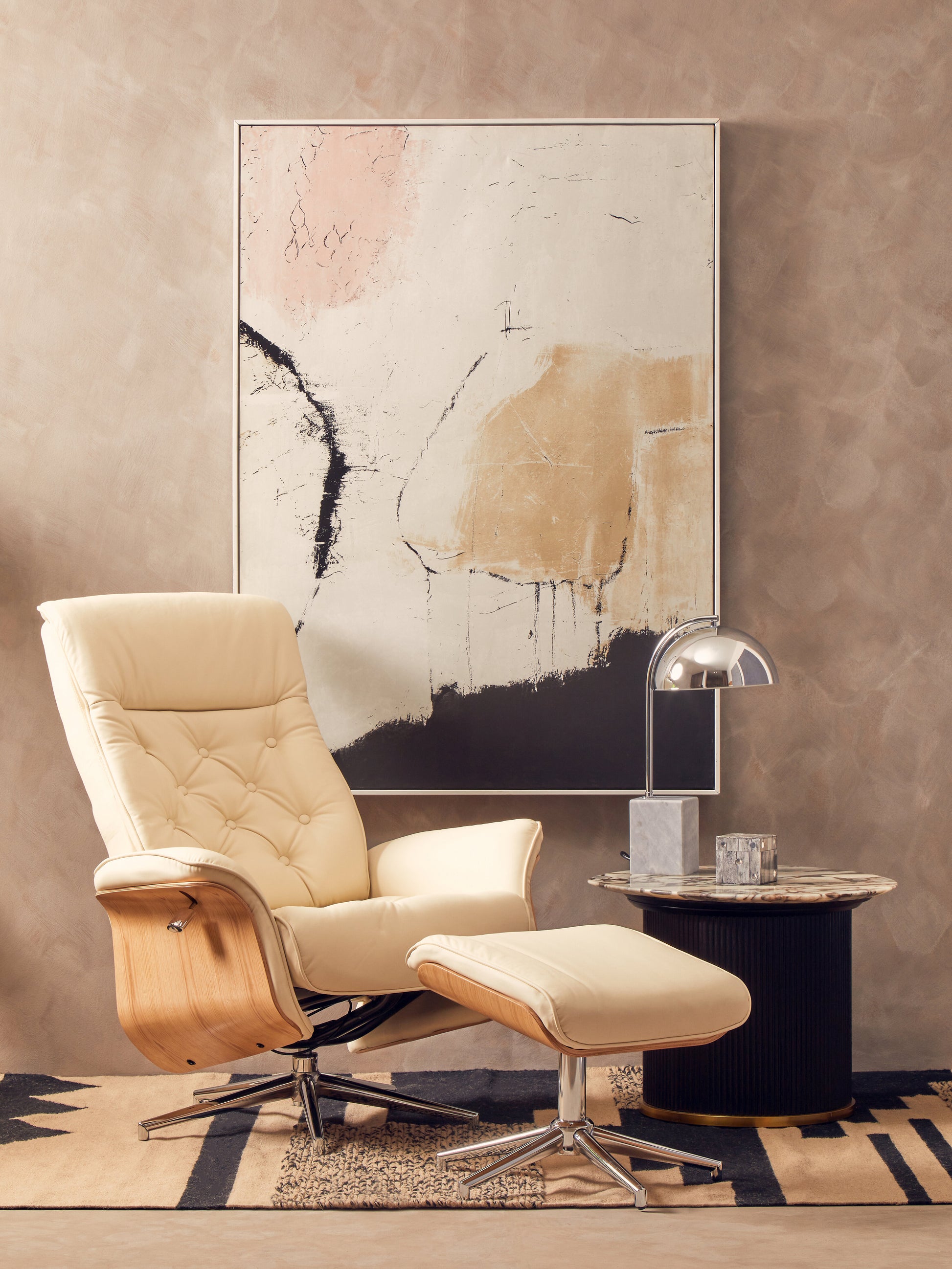 The Belmont Recliner Chair and Footstool combines modern aesthetics with superior comfort, this set is ideal for a home office, reading nook, or relaxing space. Shop online today at www.nobleandnook.co.uk