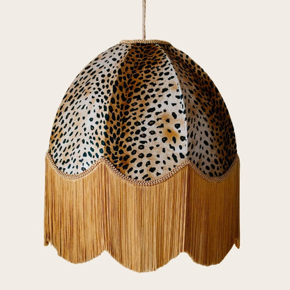 The Barbara Fringed Lampshade | Golden Animal Print Velvet