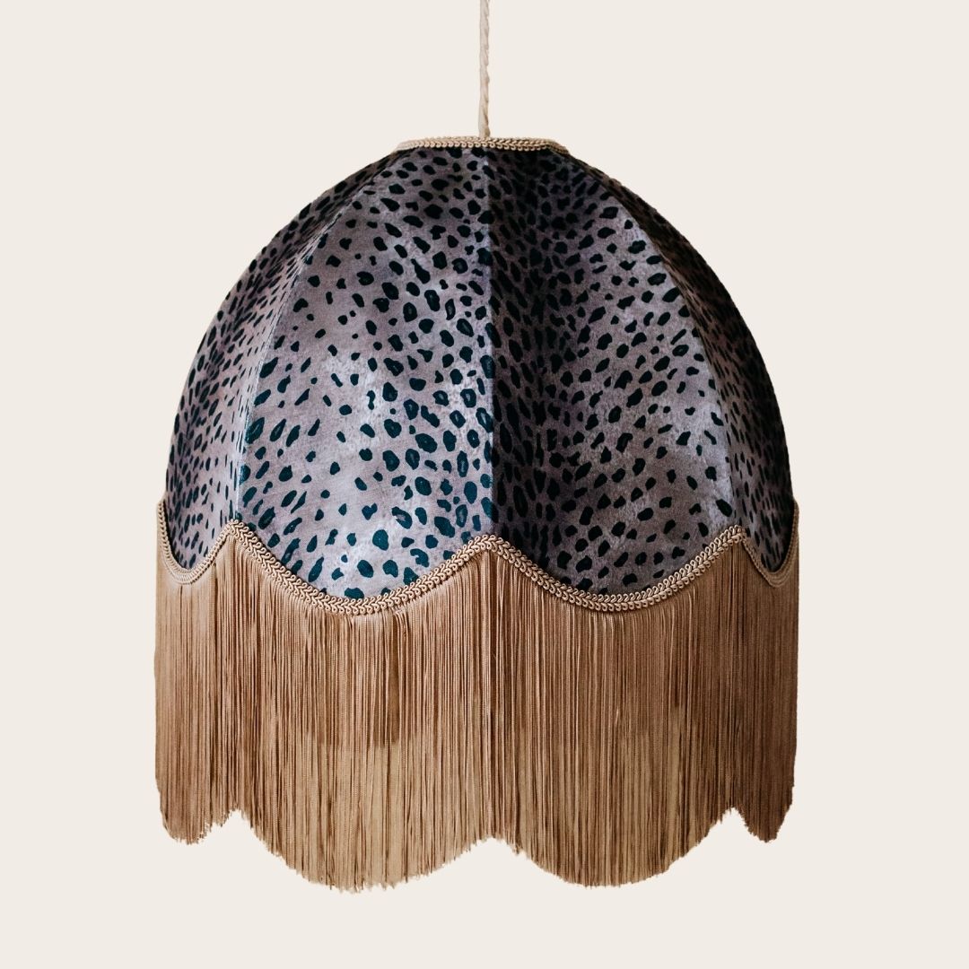 The Mary Fringed Lampshade | Brown Animal Print Velvet
