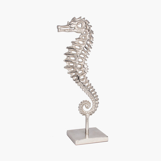 Silver Metal Sea Horse Ornament – Coastal Nickel-Plated Aluminium Sculpture