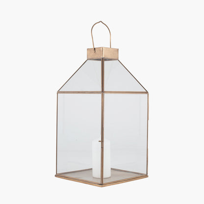 Shiny Brass Metal and Glass Square Lantern – Modern Candle Holder for Ambient Home Lighting