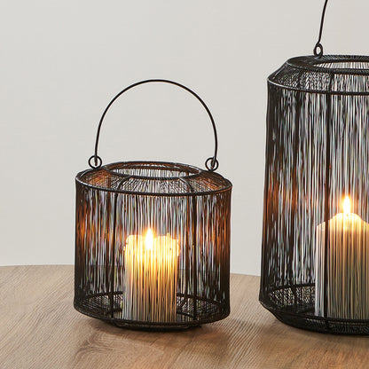 Black Metal Wire Lantern Small – Modern Candle Holder for Ambient Home Lighting