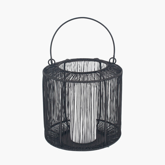 Black Metal Wire Lantern Small – Modern Candle Holder for Ambient Home Lighting