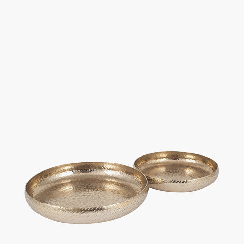 Set of 2 Gold Hammered Metal Bowls – Luxurious Textured Decorative Dishes for Modern Interiors