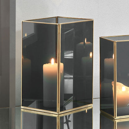Brass Metal and Smoked Glass Panelled Square Hurricane Large – Timeless Modern Lantern
