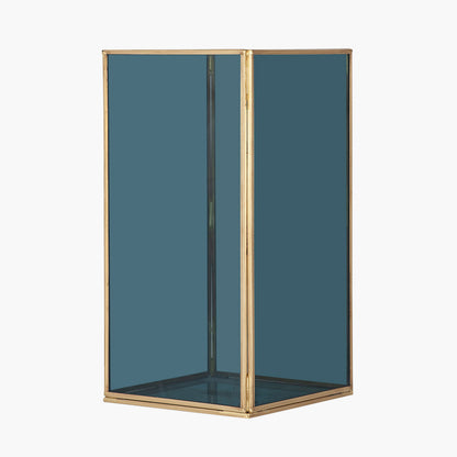 Brass Metal and Smoked Glass Panelled Square Hurricane Medium – Elegant Modern Lantern
