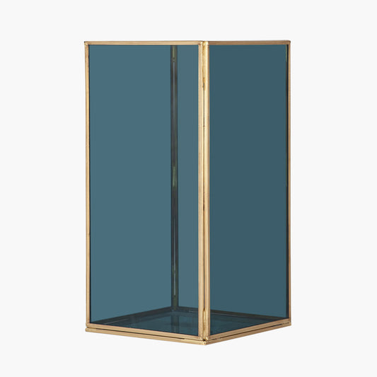 Brass Metal and Smoked Glass Panelled Square Hurricane Medium – Elegant Modern Lantern