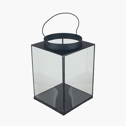 Black Metal and Glass Square Lantern Large – Modern Decorative Candle Holder