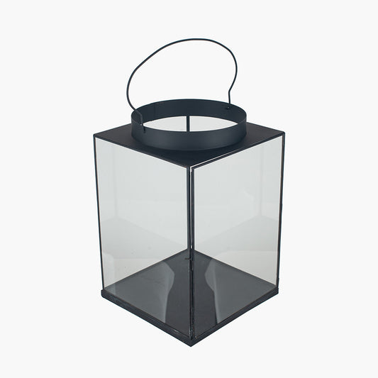 Black Metal and Glass Square Lantern Large – Modern Decorative Candle Holder