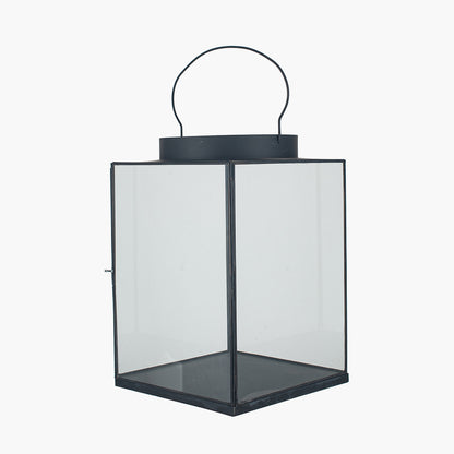 Black Metal and Glass Square Lantern Large – Modern Decorative Candle Holder